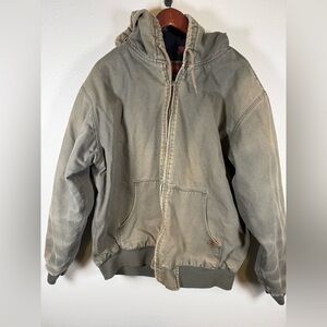 Real Ranch Green Chore Work Jacket Canvas Work Worn  Hooded XLT Faded